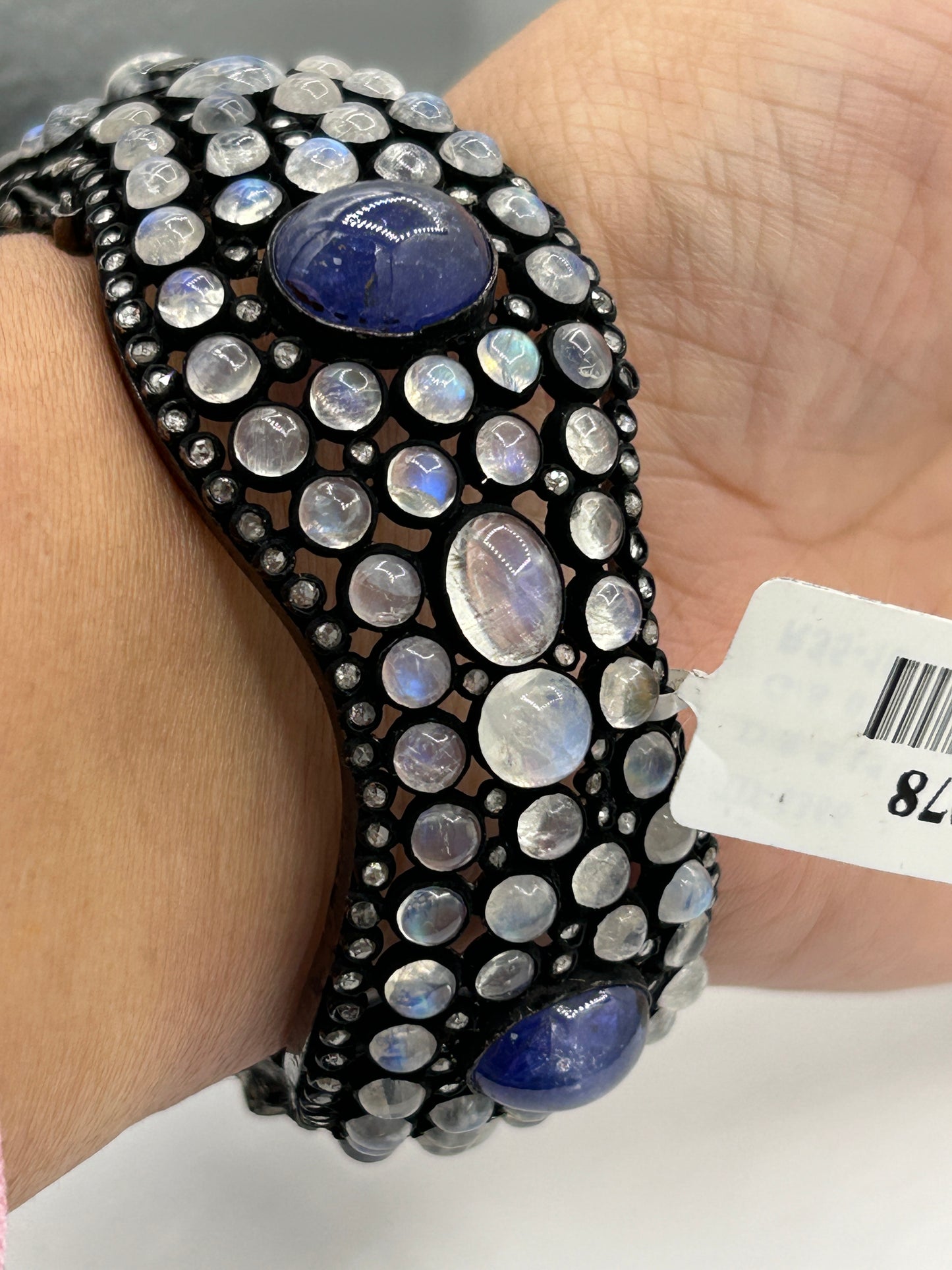 Rainbow Moonstone Tanzanite Diamond Bangle