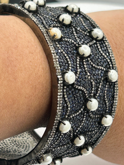 Diamond Bangels with Blue Sapphire and Pearl