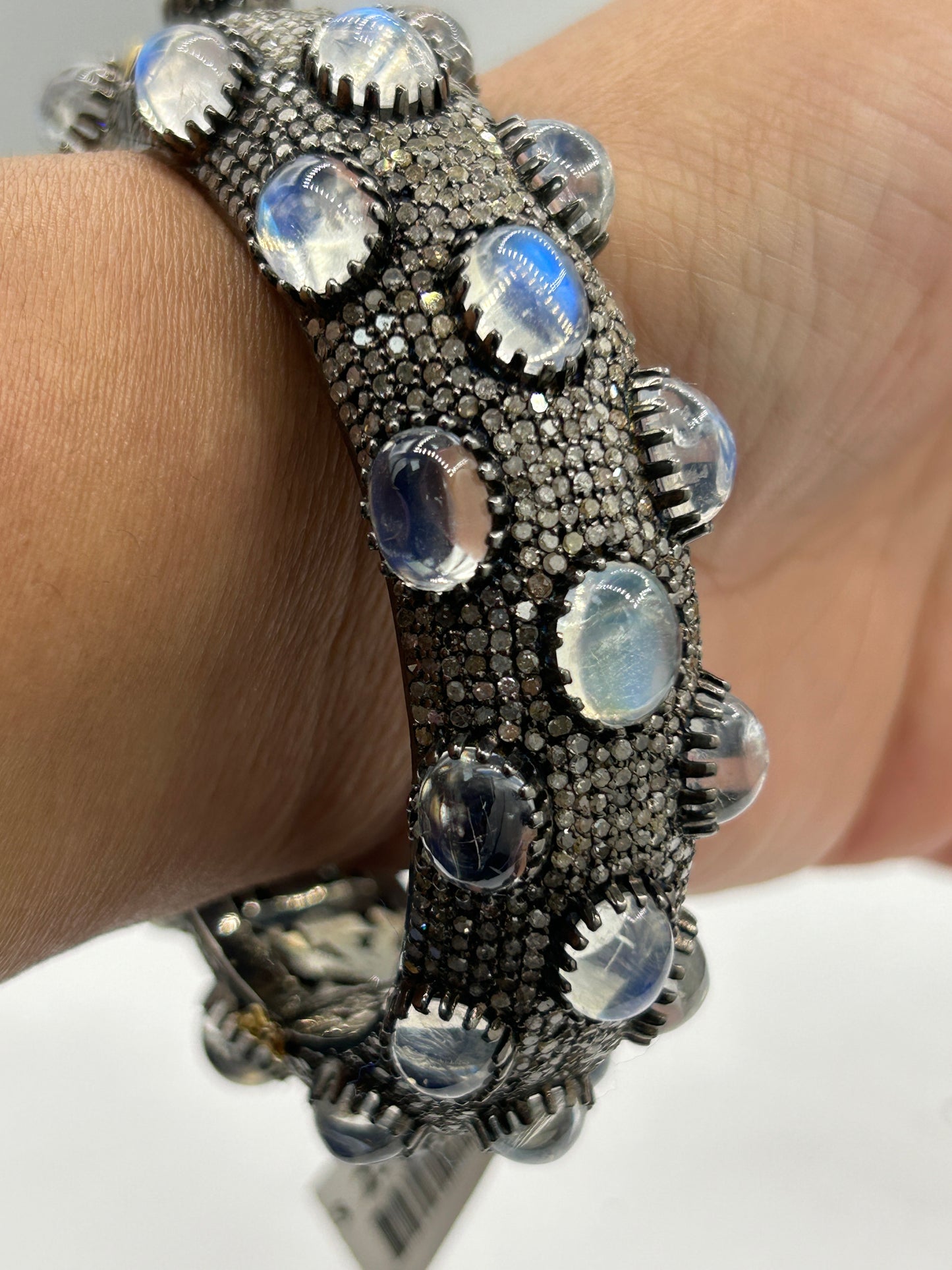 Rainbow Moonstone Diamond Bangle