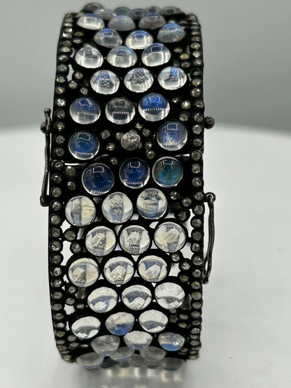 Rainbow Moonstone Diamond Bangle
