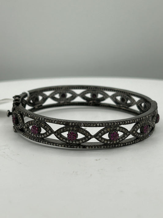 Ruby Evil Eye  Diamond Bangle