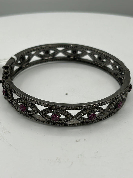 Ruby Evil Eye  Diamond Bangle