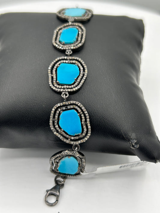 Sliced Turqouise Diamond Designer Bracelet