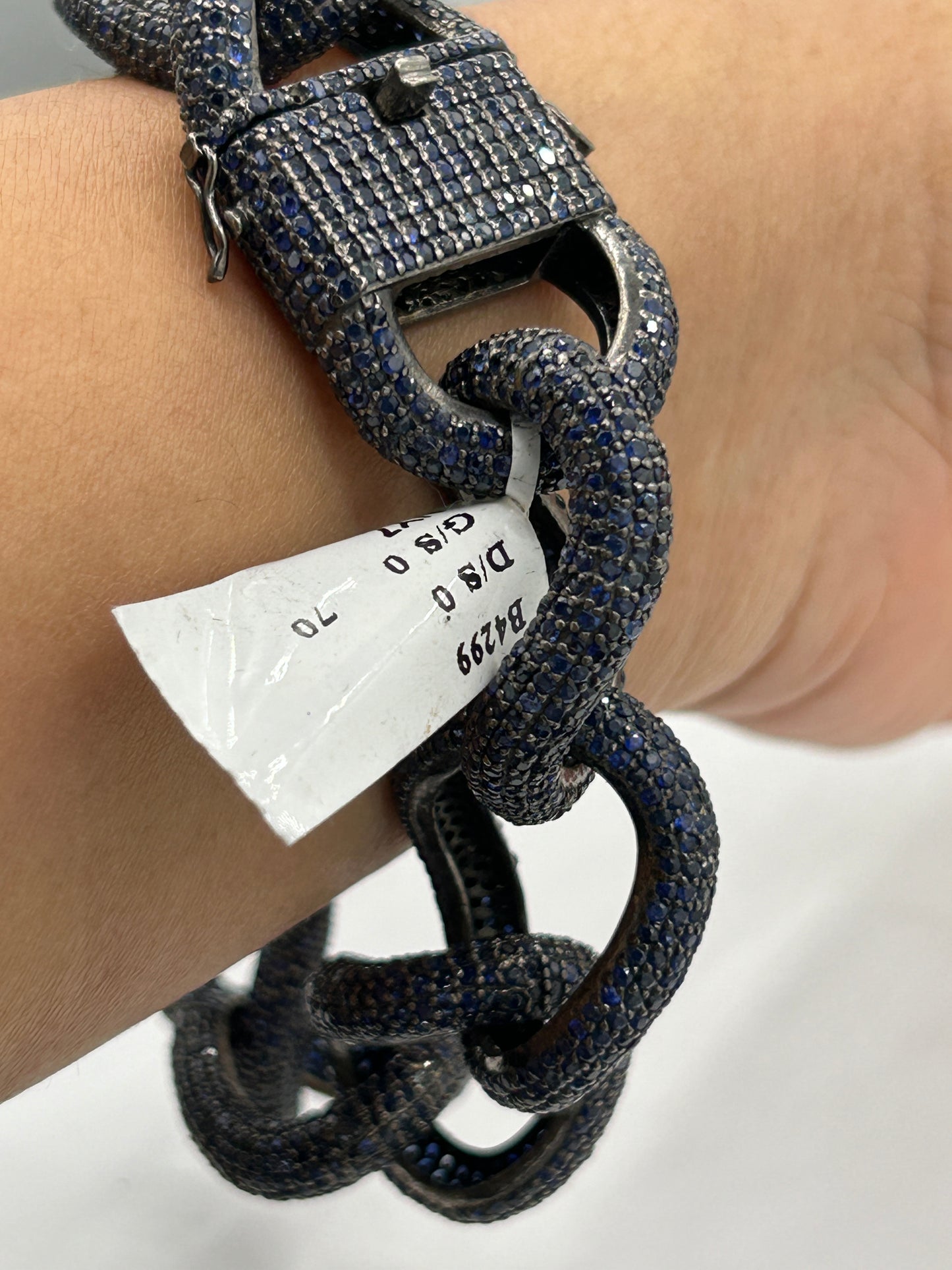 Blue sapphire natural over sterling silver link chain Bracelet