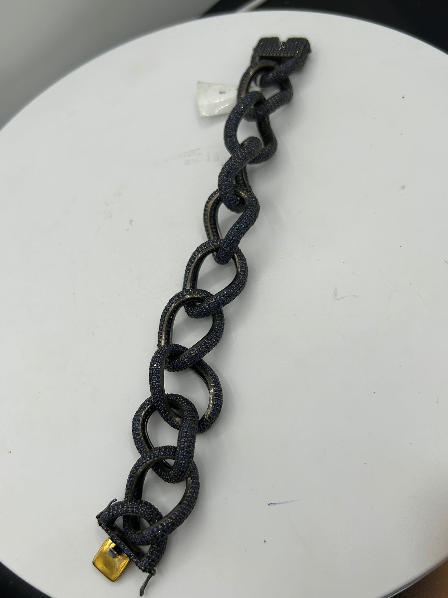 Blue sapphire natural over sterling silver link chain Bracelet