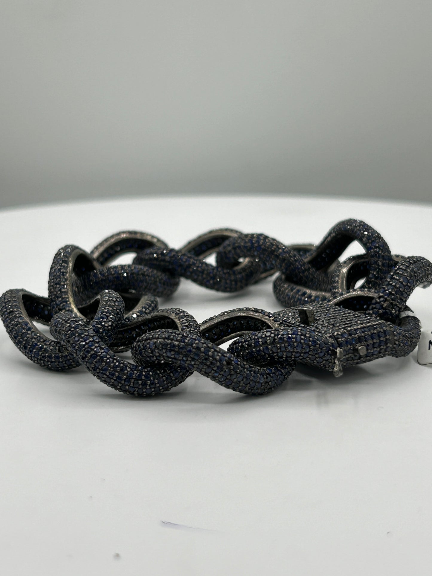 Blue sapphire natural over sterling silver link chain Bracelet