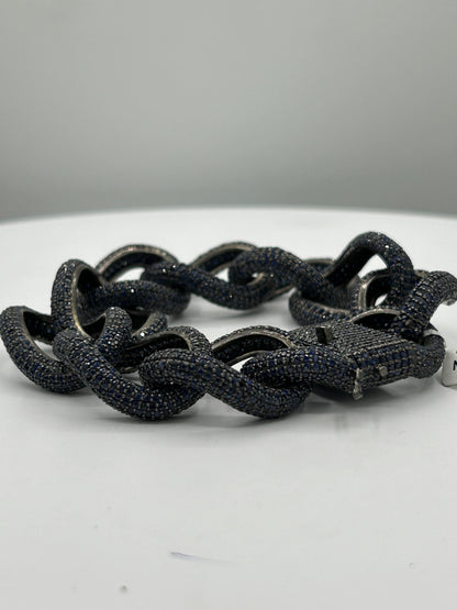 Blue sapphire natural over sterling silver link chain Bracelet
