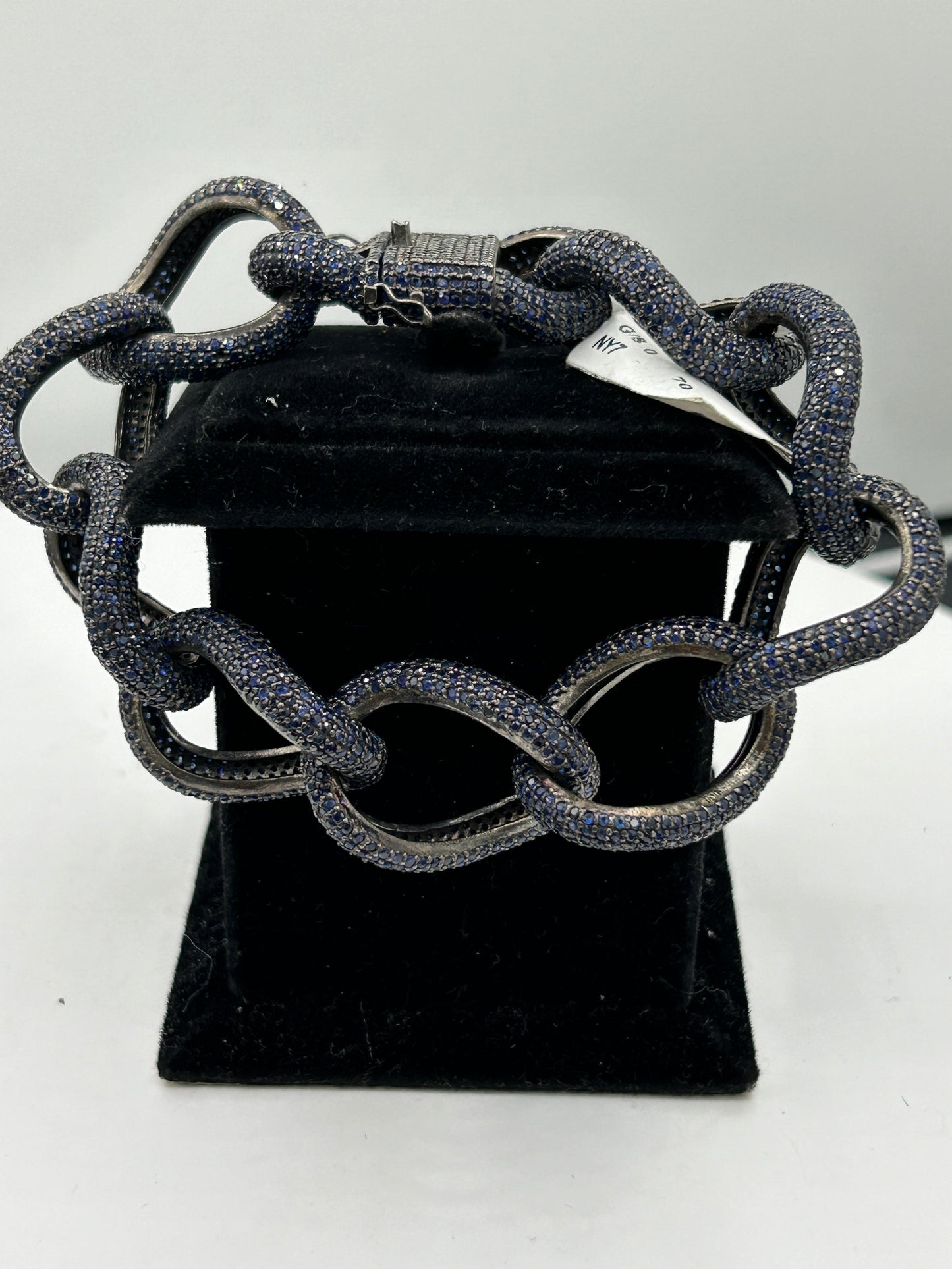 Blue sapphire natural over sterling silver link chain Bracelet