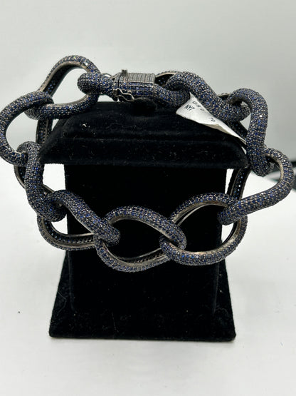Blue sapphire natural over sterling silver link chain Bracelet