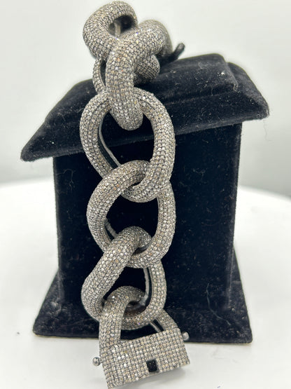 Sterling Silver Link  Diamond Designer Bracelet