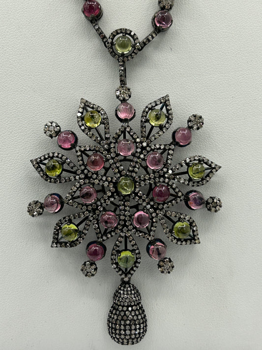 Tourmaline Long Necklace with Diamonds