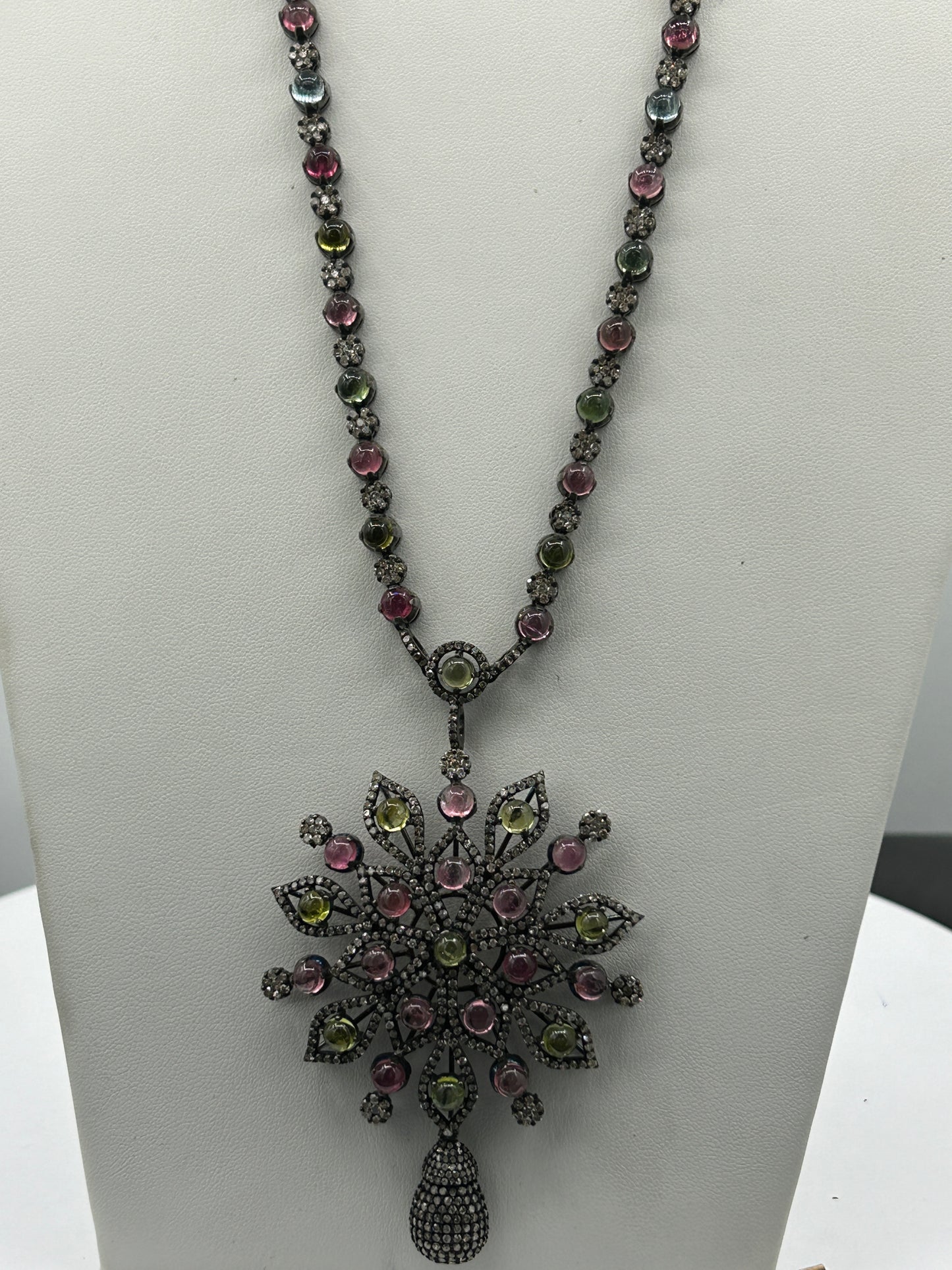 Tourmaline Long Necklace with Diamonds