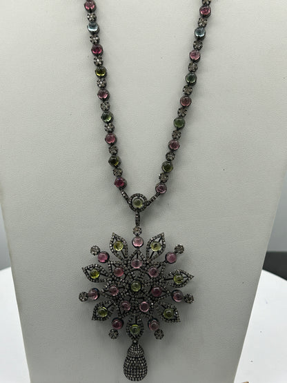 Tourmaline Long Necklace with Diamonds
