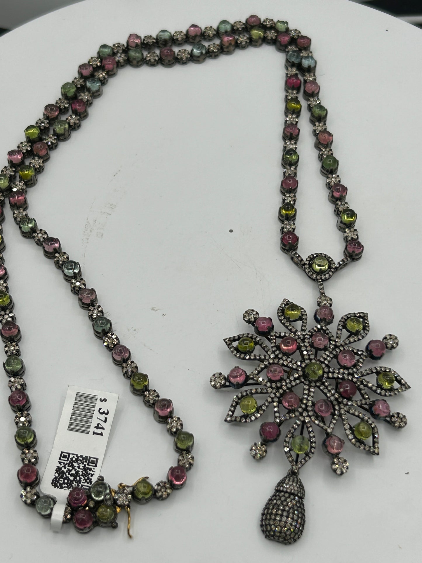 Tourmaline Long Necklace with Diamonds