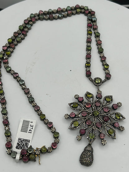 Tourmaline Long Necklace with Diamonds