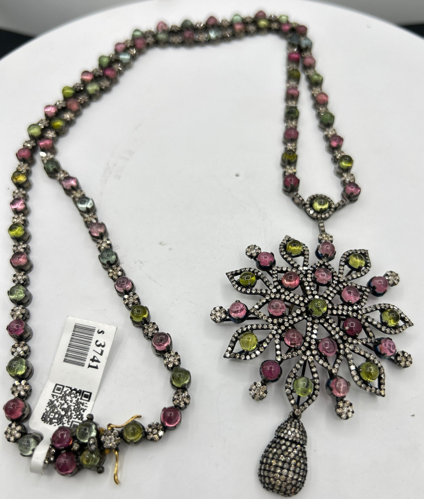 Tourmaline Long Necklace with Diamonds