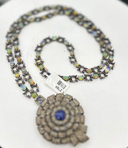 Tanzanite Sapphire and Opal Long Necklace with Diamonds