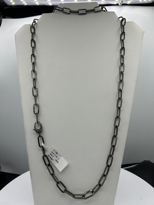 Sterling Silver Link Long Diamond Necklace