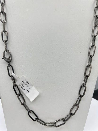Sterling Silver Link Long Diamond Necklace