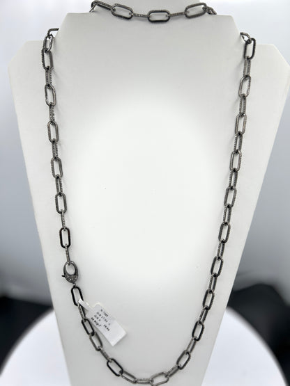 Sterling Silver Link Long Diamond Necklace