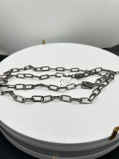 Sterling Silver Link Long Diamond Necklace