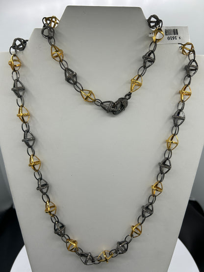 TwoTone Link Diamond Long Necklace