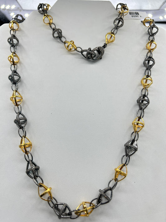TwoTone Link Diamond Long Necklace