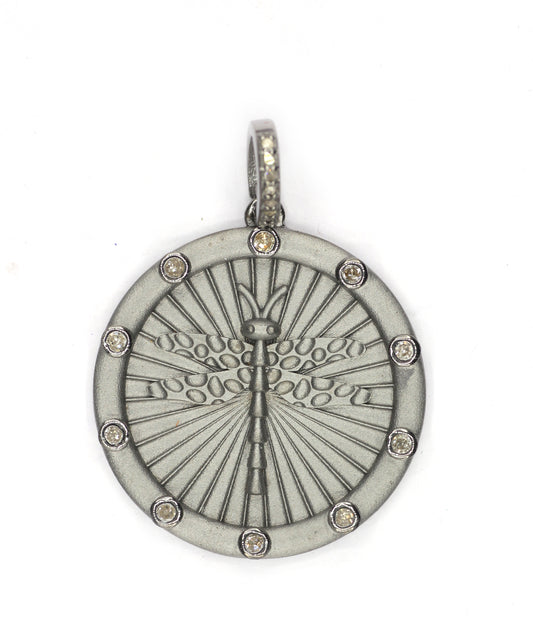 Dragonfly Silver Pave Diamond Pendant