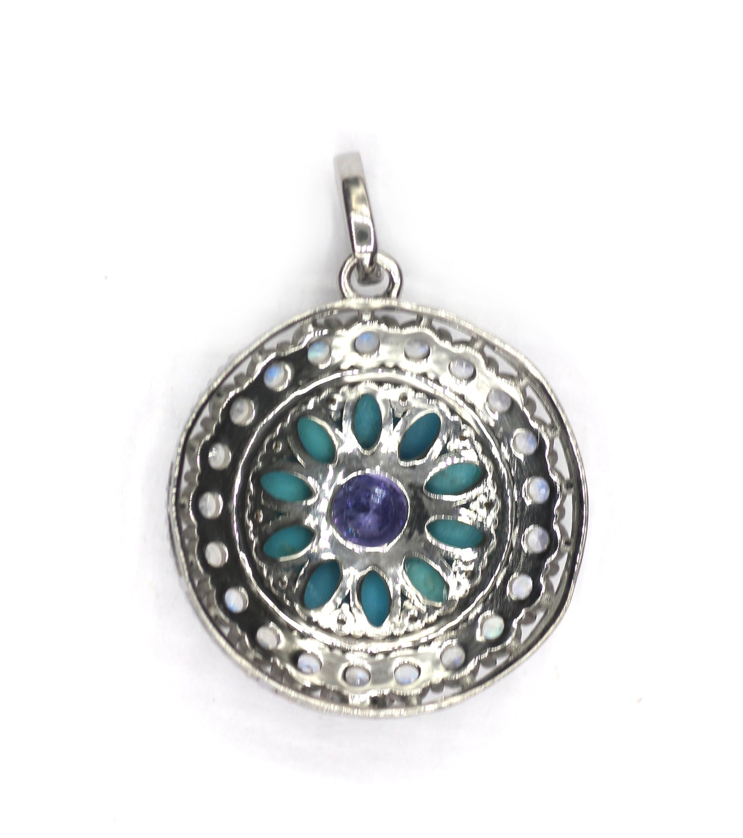 Round Silver Pave Diamond Pendant
