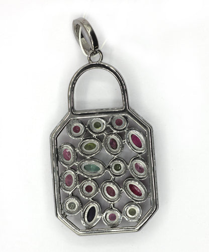 Lock Silver Pave Diamond Pendant With Tourmaline Stone