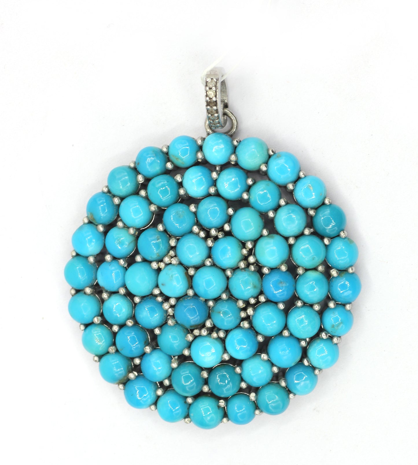 Round Silver Pave Diamond Pendant