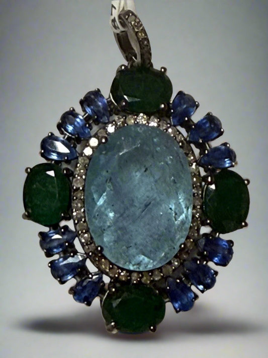 Green Tourmaline Diamond Pendant