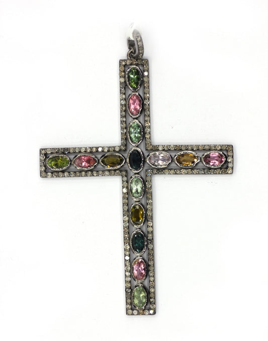 Cross Shape Silver Pave Diamond Pendant