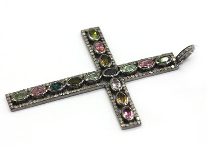 Cross Shape Silver Pave Diamond Pendant