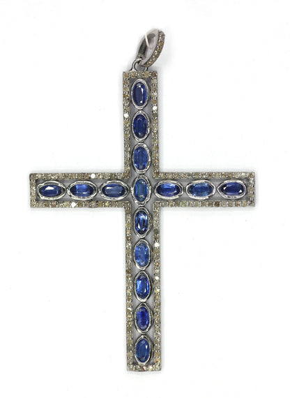 Cross Shape Silver Pave Diamond Pendant