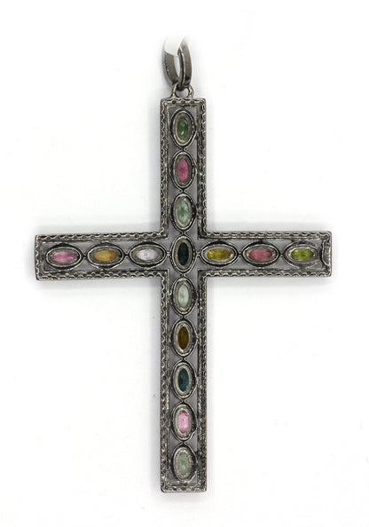 Cross Shape Silver Pave Diamond Pendant