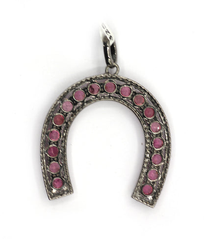 Horseshoe Shape Silver Pave Diamond Pendant