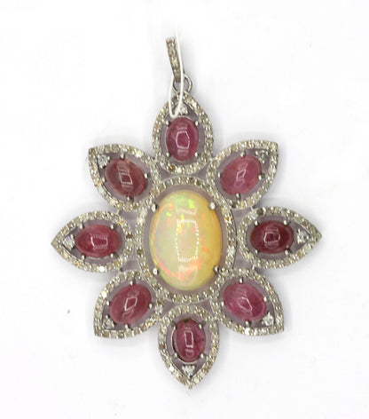 Flower Silver Pave Diamond Pendant