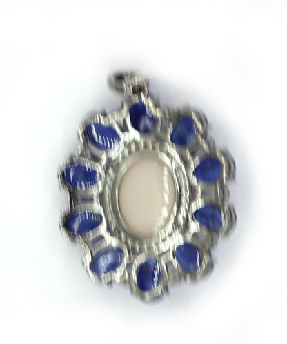Silver Pave Diamond Pendant With Tanzanite & Opal Stone