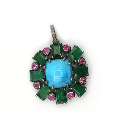 Emerald 92.5 Silver Pave Diamond Pendant