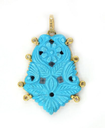Carving Turquoise Pave Diamond Pendant