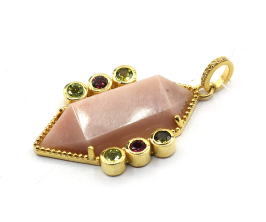 Peach Moonstone Pave Diamond Pendant