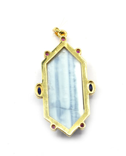 Blue Opal Pave Diamond Pendant