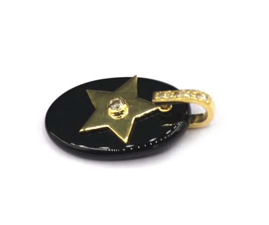 Oval Silver Star Pave Diamond Pendant