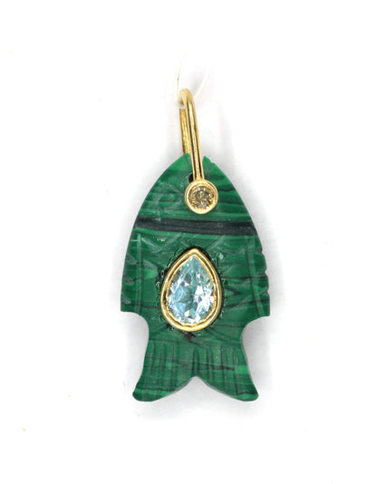 Malachite Fish Silver Pave Diamond Pendant
