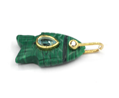 Malachite Fish Silver Pave Diamond Pendant