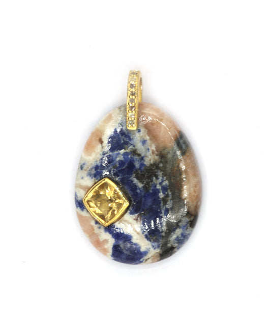 Sunset Sodalite Silver Pave Diamond Pendant
