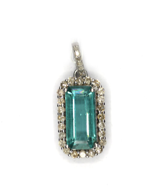 Rectangle Silver Pave Diamond Pendant