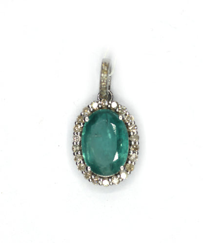 Oval Silver Pave Diamond Pendant