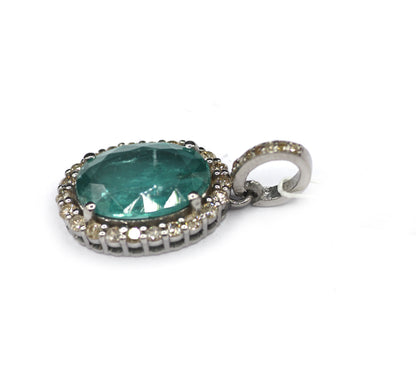 Oval Silver Pave Diamond Pendant